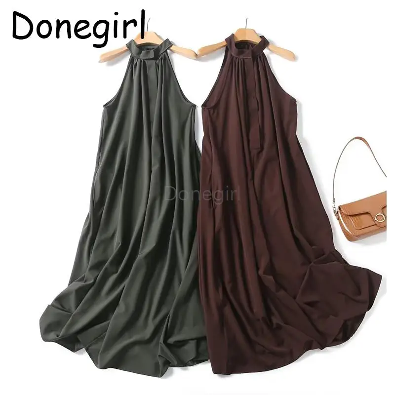 

Donegirl 2024Spring Summer New Fashion Women Sleeveless Pullover Half High Collar Long Dresses Pullover Elegant Female Chic Robe