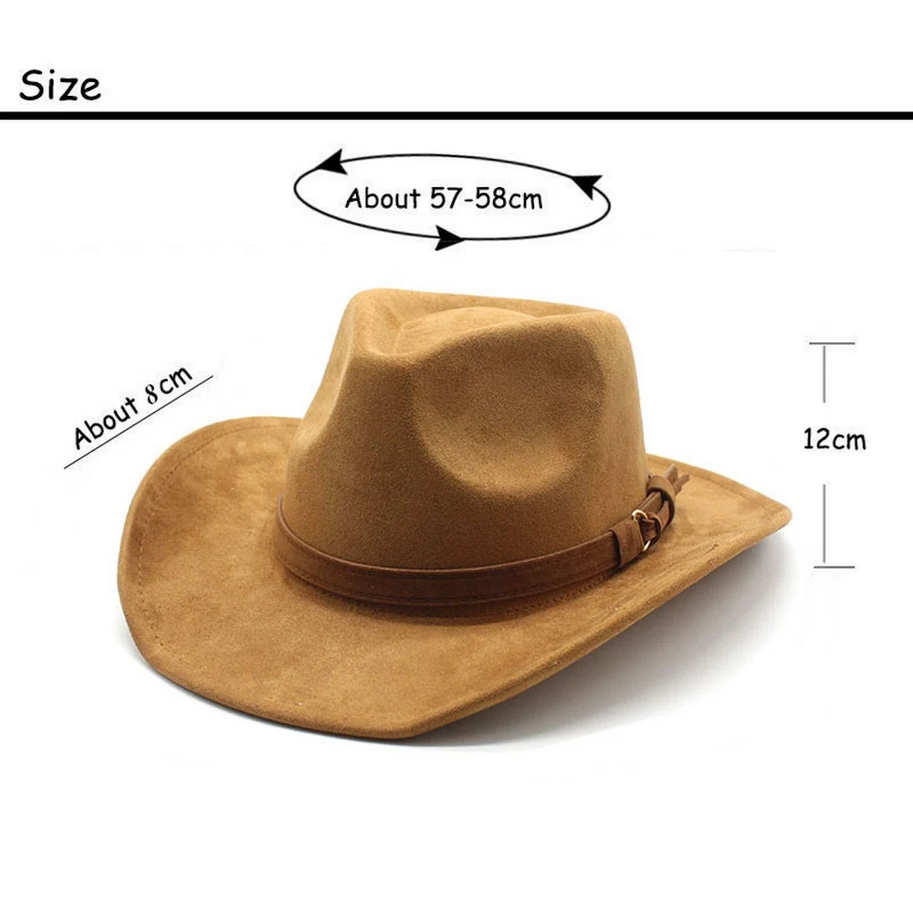 Four Seasons Cowboy Hats For Women And Men Suede Caps 57-58cm Retro Strap Curved Brim Western Cowgirl 2023 New NZ0074