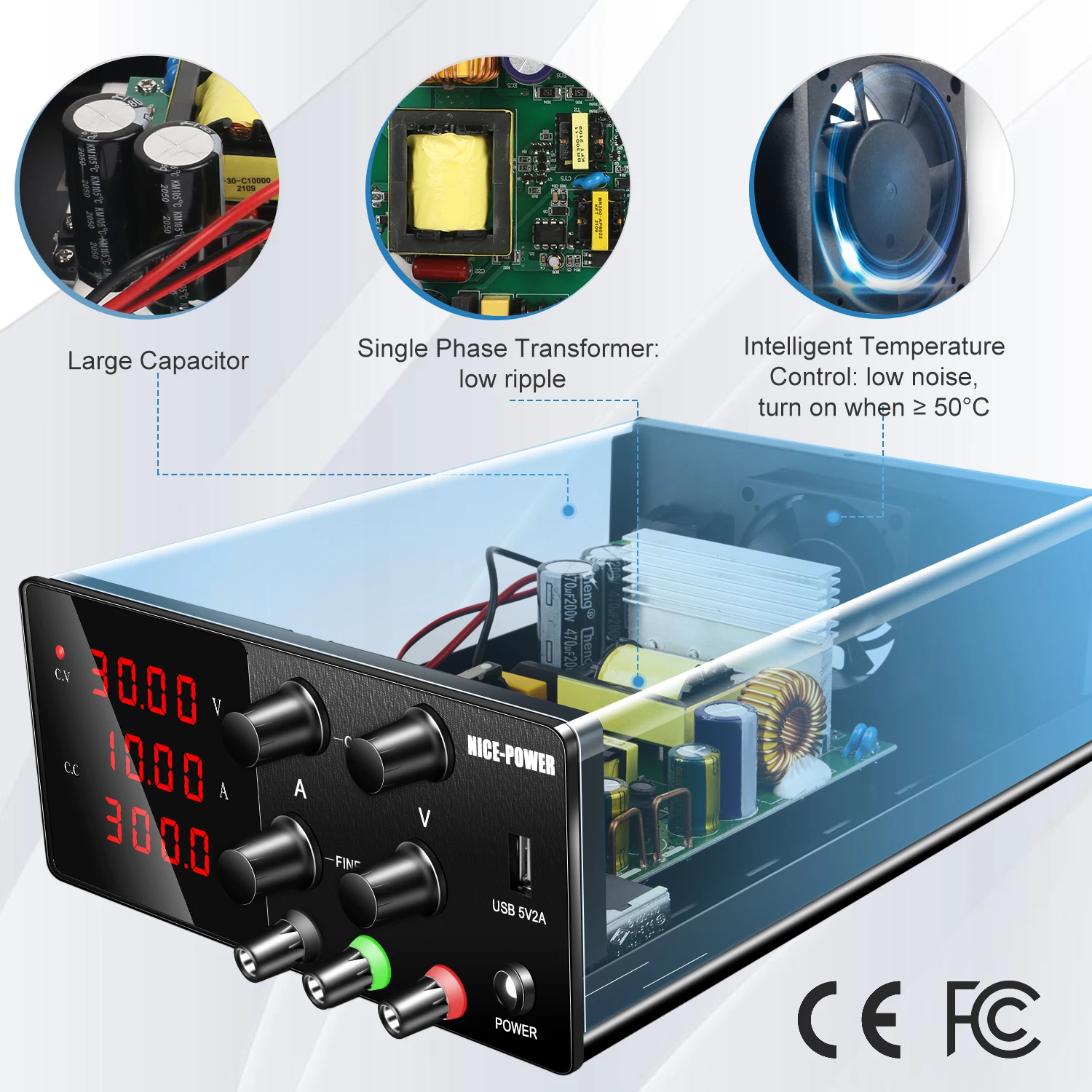 NICE-POWER تيار مستمر مختبر إمدادات الطاقة قابل للتعديل الجهد المنظم 30 فولت 10A 5A التبديل مقاعد البدلاء مصدر الطاقة 60 فولت 120V3A واجهة USB