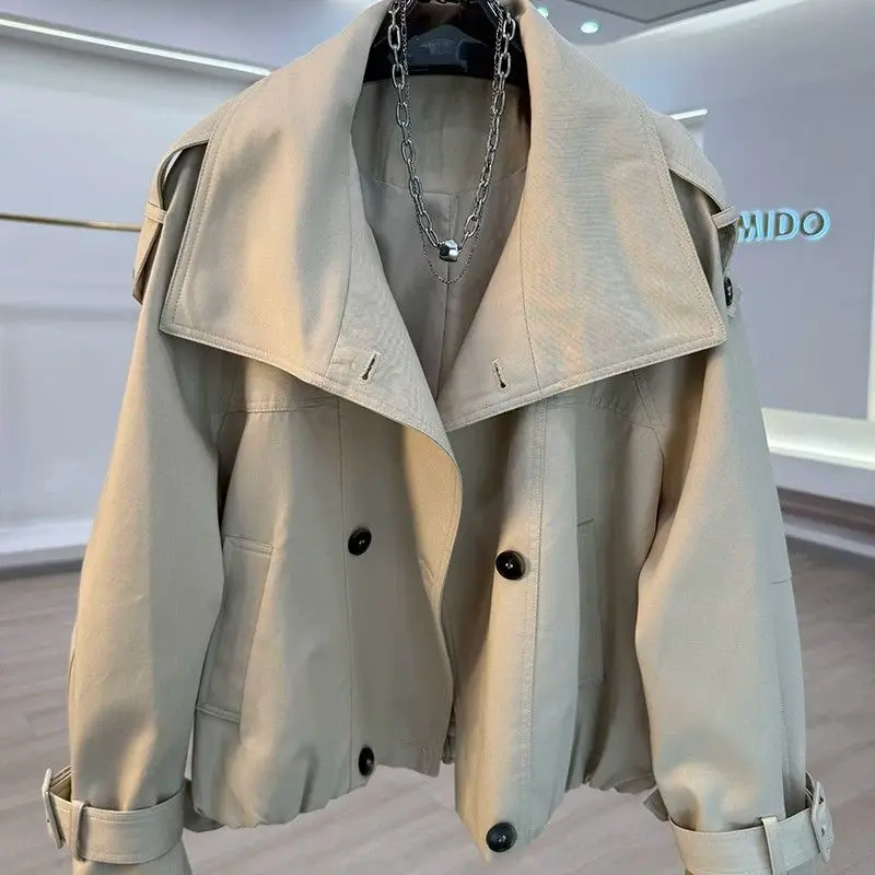 Korean Vintage Long Sleeve Trench Solid Color British Style Cropped Coat Women Casual Y2k Petite Jacket Autumn Winter 2026