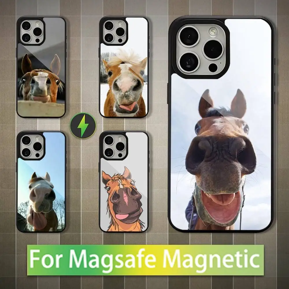 

Funny Art Horse Animal Phone Case For iPhone 13,15,17,14,Pro,Max,For Magsafe,Plus,12,11,16,Mini,Magnetic Wireless Charging