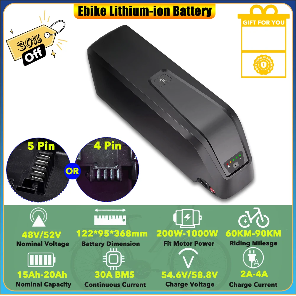 

Ridstar Q20 Pro Дополнительный литий-ионный аккумулятор 48 В 52 В 20 Ач 960 Втч 1040 Втч для 500 Вт 750 Вт Quercus Sequoia Pinus Step-through Ebike