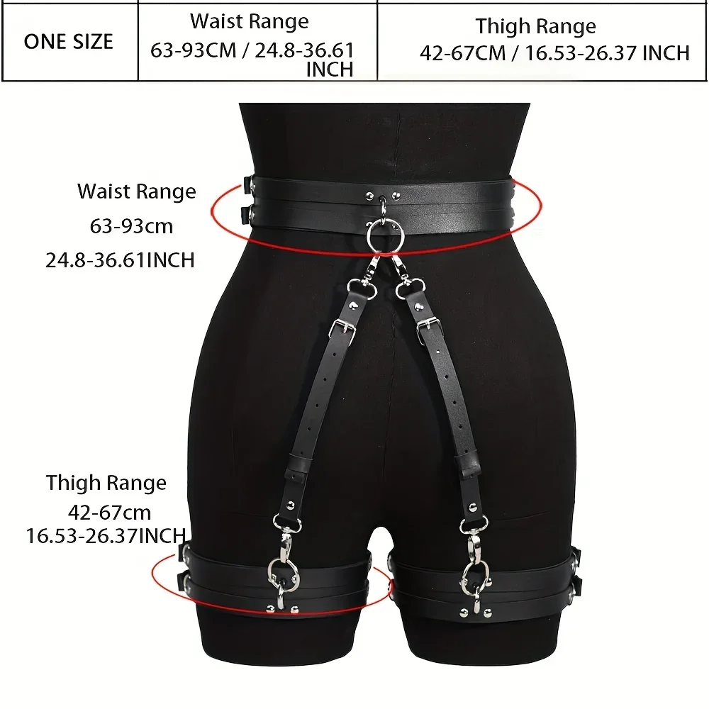 Arnés de cuerpo de cuero Sexy para mujer, cinturón Bdsm, lencería Bondage, liguero, ropa fetiche gótica de cuero, traje de fiesta Rave