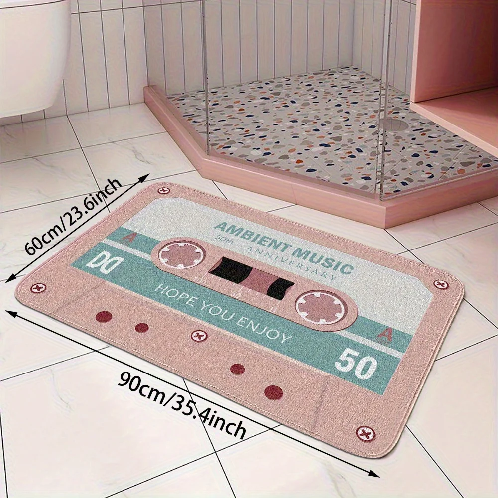 Retro Pink Cassette Tape Bath Mat Absorbent Polyester Machine Washable for Bathroom Home Decor