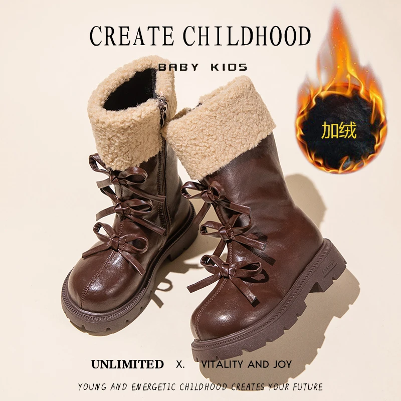 2025 الأطفال أحذية الثلوج الدافئة عدم الانزلاق Bowknot شتاء جديد أفخم الفتيات لينة وحيد القطن الأحذية حذاء مريح الاطفال أحذية طويلة #4