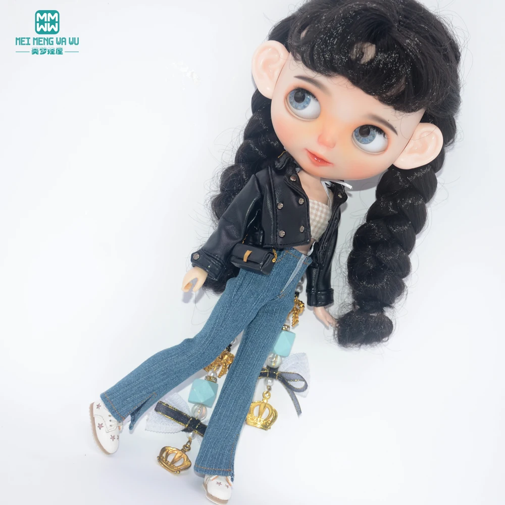 Blyth Puppe Kleidung 28-30cm Azon OB24 Zubehör Mädchen Geschenk Spielzeug Mode Leder Jacke Jeans Ausgestelltes Hosen Rohr top – Detail 6