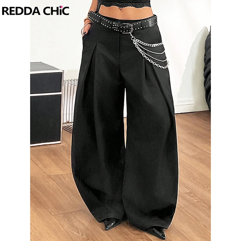 

ReddaChic летние женские черные брюки деловой повседневный однотонный плиссированный костюм брюки обратно в школу хиппи уличная одежда