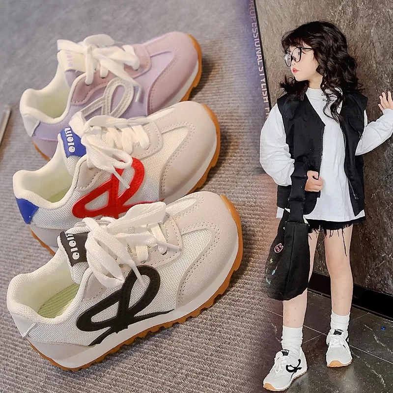 

Students Casual Shoes Air Mesh Breathable Girls Sneakers Soft Sole Non-slip 2025 New Children Running Shoes Trendy Comfortable