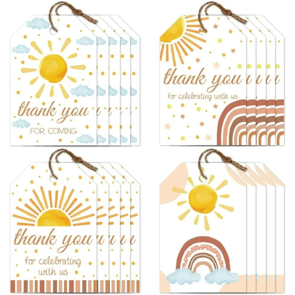 120 Pcs Gift Tags Sun Rainbow Thank You Present Tags with String 3x2in Paper Tags Present Labels for Decoration Birthday Wedding