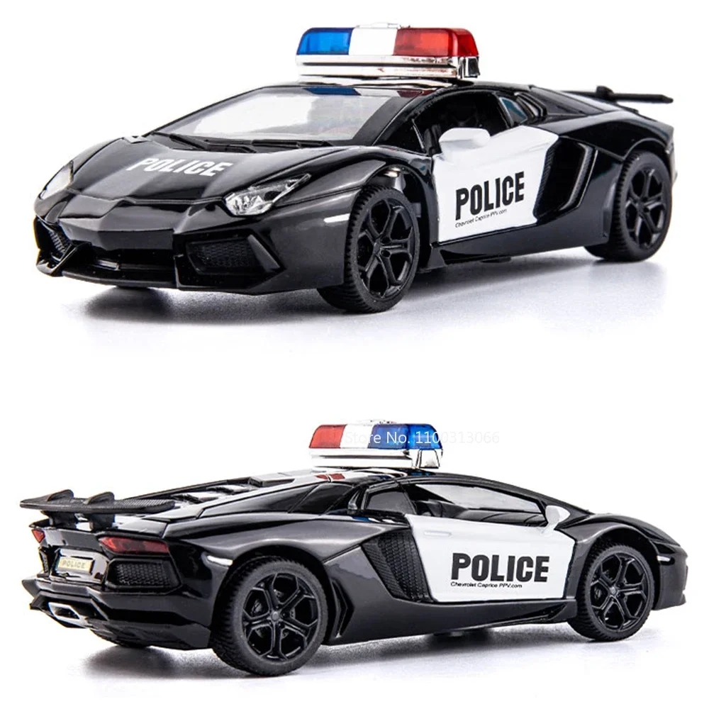 1:32 Lambor LP740 Toy Police Cars Alloy Diecast Models with Light Sound Pull Back Miniature Vehicles for Boys Educational Toys