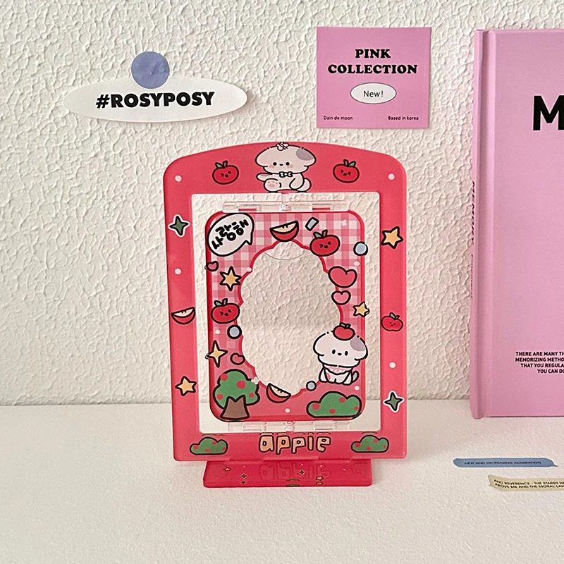 Sweet Dog Cartoon Photocard Holder, Rotation Idol Photos Display Stand, Protetores de cartão, Decoração de mesa acrílica