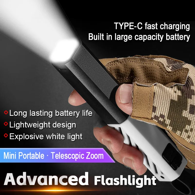 5 modos de iluminação poderosa lanterna led usb recarregável tocha portátil zoomable luz acampamento para caminhadas ao ar livre emergência