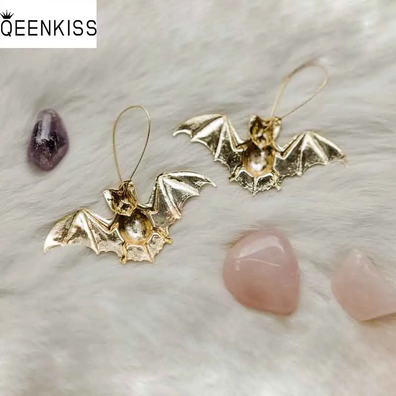 

QEENKISS EG6317 2022 Fine Jewelry Wholesale Fashion Woman Girl Birthday Wedding Simple Retro Bat Antique Silver Drop Earrings