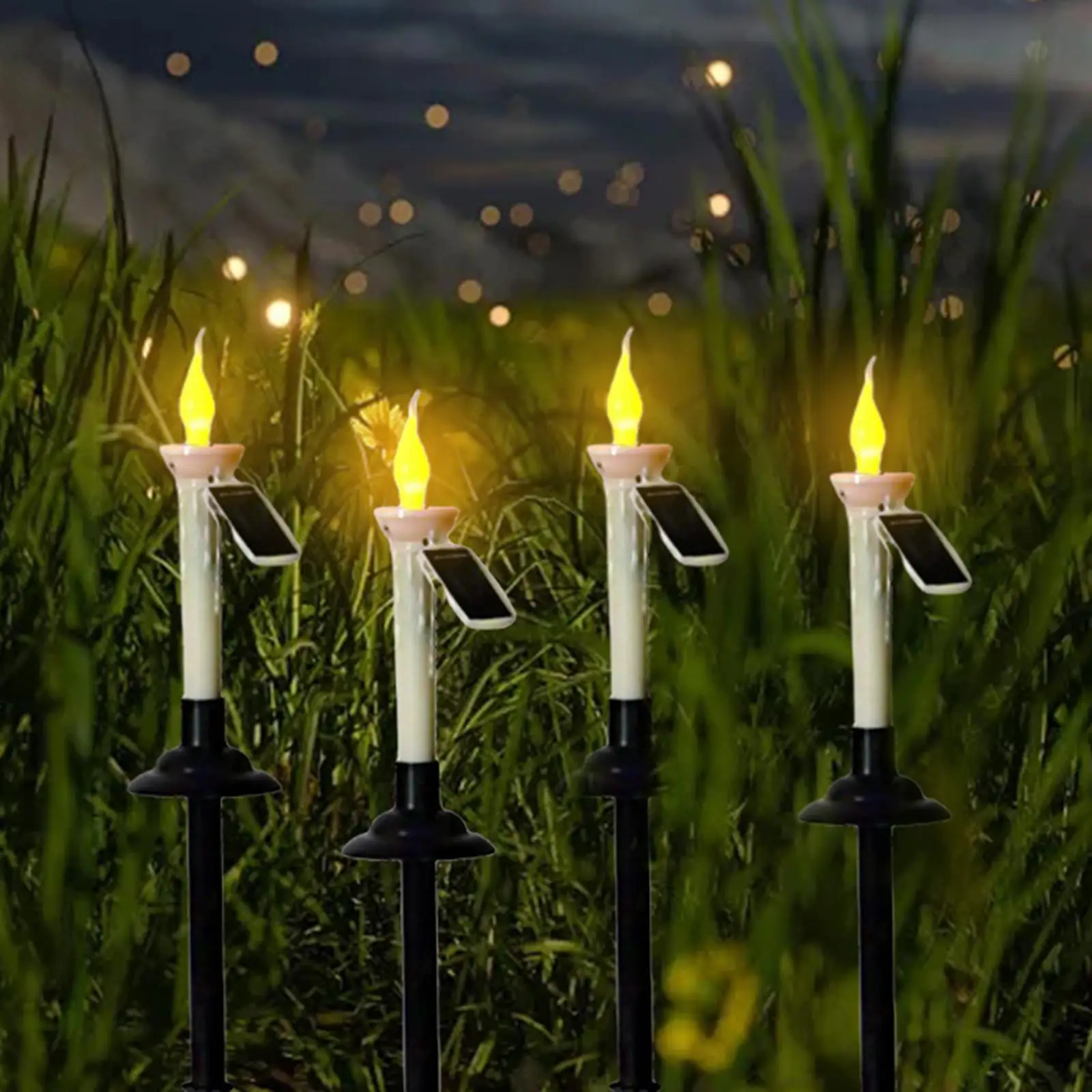 4Pcs Outdoor Solar Candle Light Lawn Lamp with Grounding Accessories for Yard Walkway Garden Decoration