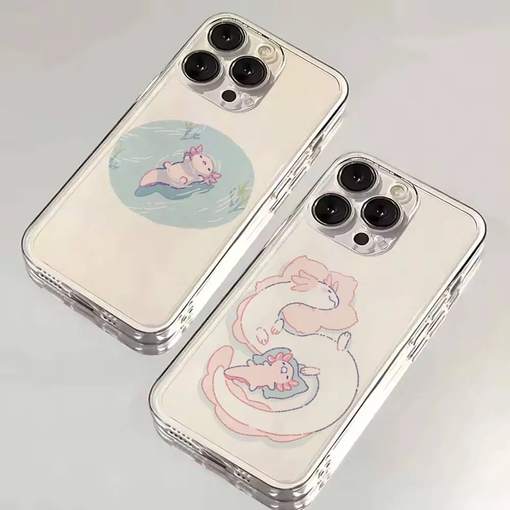 

Cute Axolotl Phone Case For iPhone 16,15,14,13,12,11 Plus,Pro,Max,XR,XS,X,7,8 SE,Mini Transparent Silicone Soft