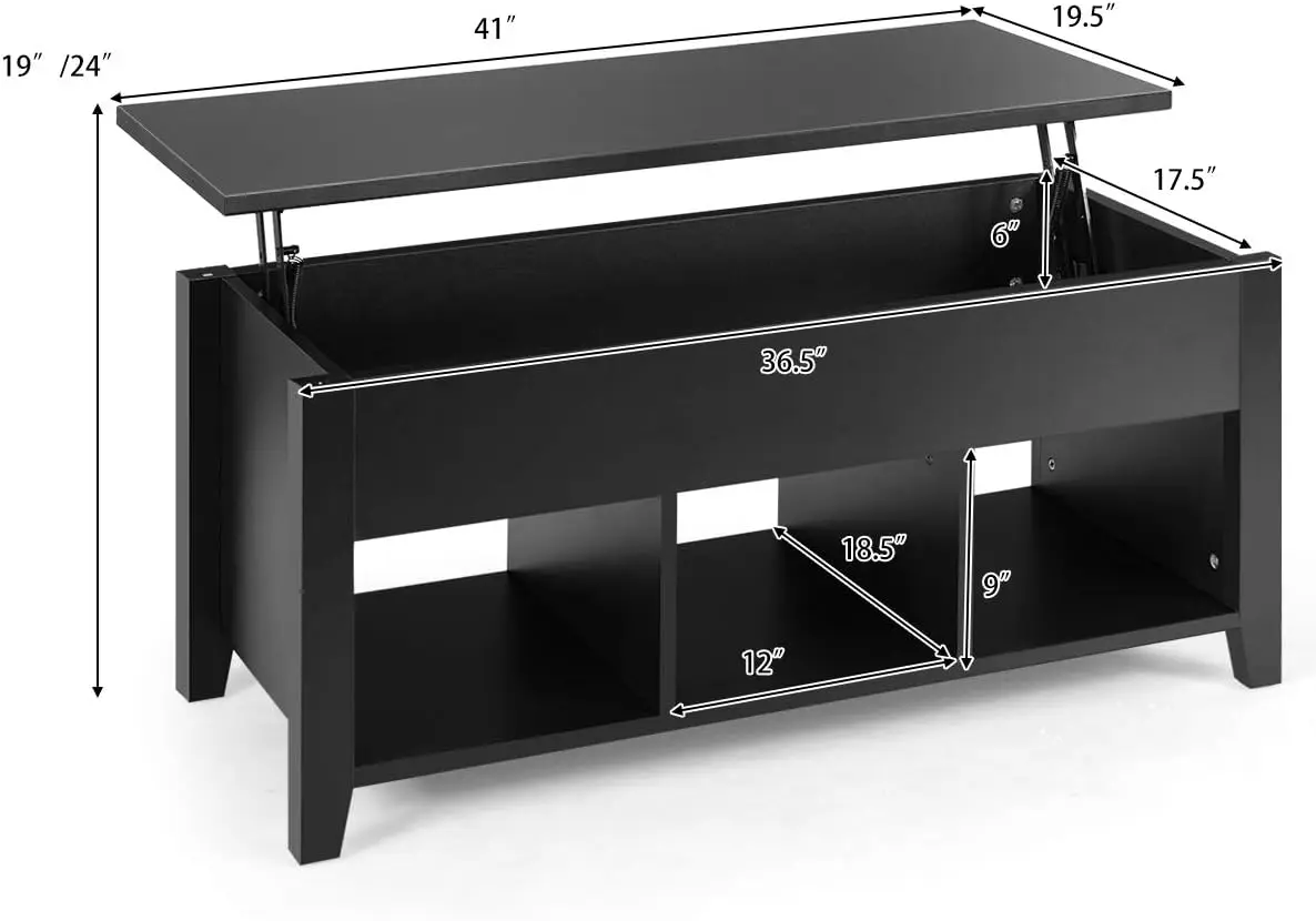 Lift Top Coffee Table, Wood Home Living Room Modern Lift Top Storage Coffee w/Hidden Compartment Lift Tabletop Furniture (Black)