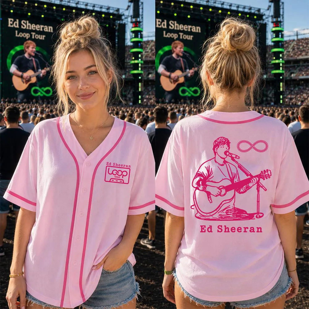 Men Women Clothing Ed Sheeran Loop Tour 2026 Baseball Jersey Streetwear Unisex Short Sleeve Button Up Loose Shirts Print Merch