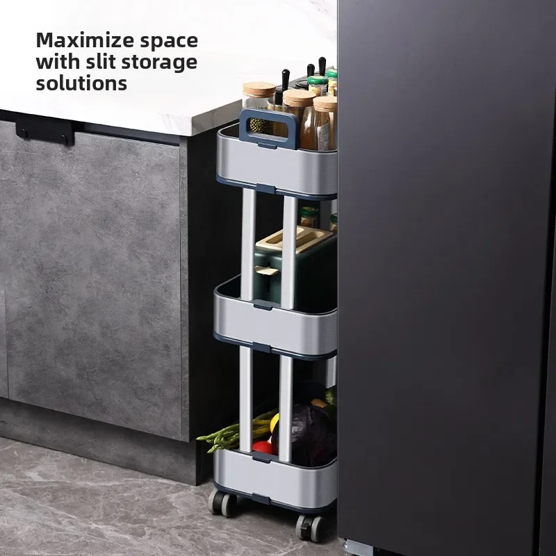 Kitchen rack Household floor multi-layer movable trolley Multifunctional crevice Narrow vegetable rack Seasoning