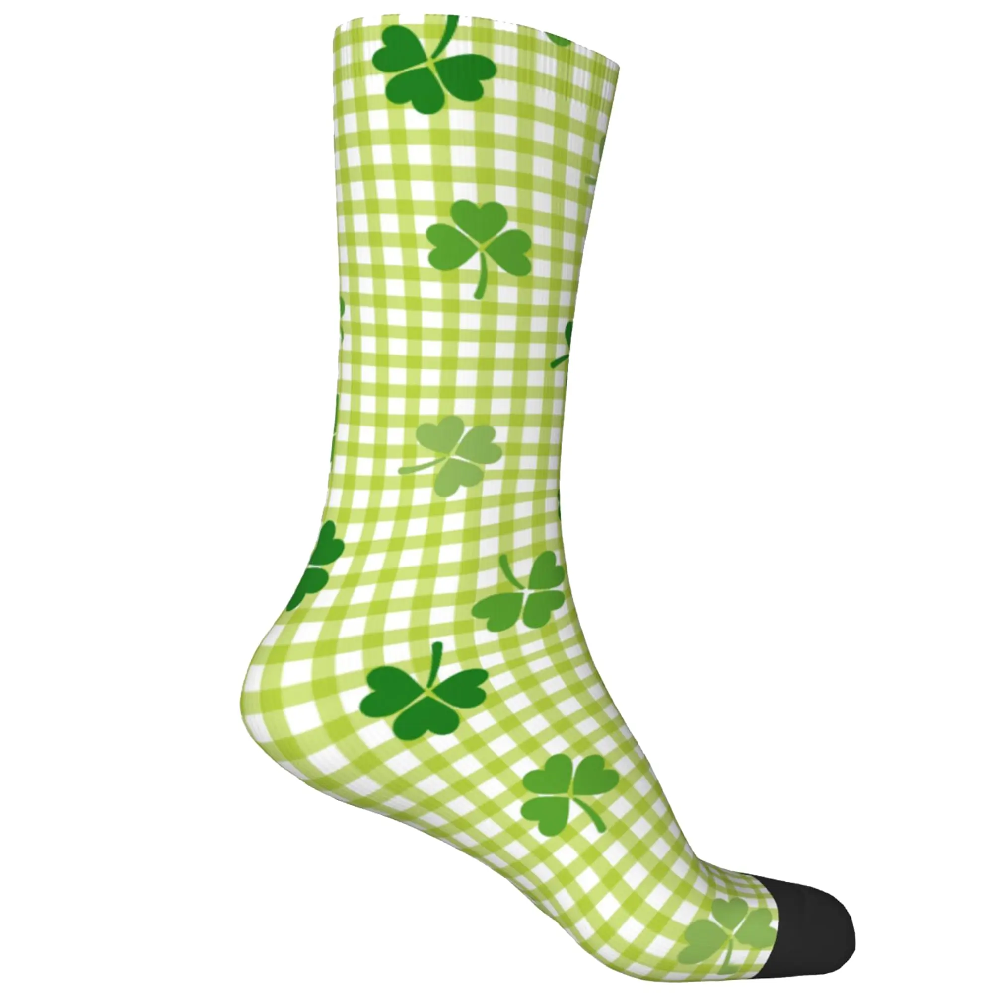 St. Patrick'S Day Socks For Women Plaid Green Shamrocks Men Crew Socks Funny Crazy Dress Socks Gifts