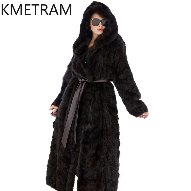 100% Natural Sable Fur Jacket Woman High Quality Long Real Fur Coat with Hood Winter Coats Women Clothing 2025 шуба женская