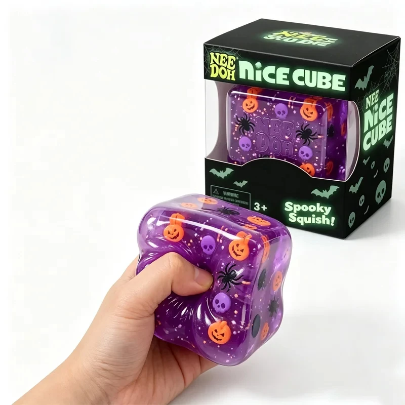 Needoh Nice Cube Halloween Spooky Squish Toy Pumpkin Spider Skull Gel Squeeze Cube Anxiety Relief Fidget Sensory Toy Gift S