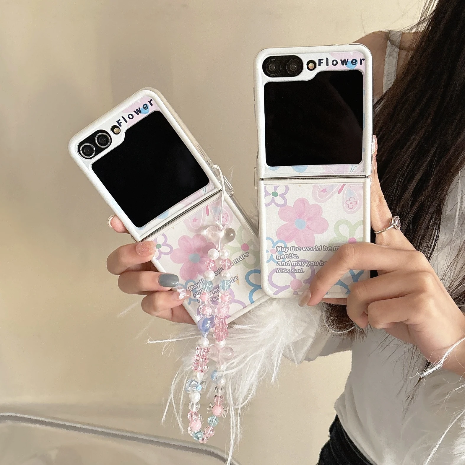 

Back Cover For Samsung Galaxy Z Flip 6 5 4 3 Case Colorful with Bracelet Chain Shockproof Phone Case