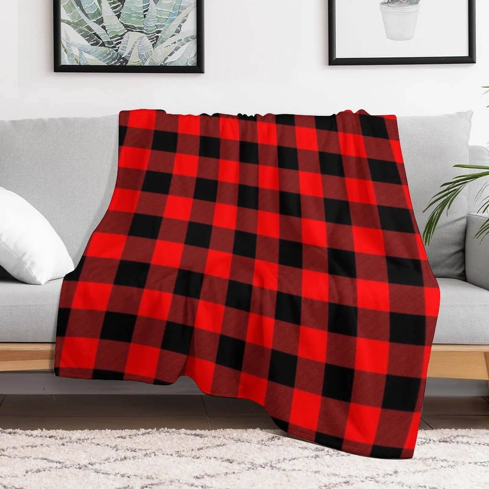 Classic Dark Red and Black Lumberjack Buffalo Plaid Fabric Throw Blanket Stylish Warm Blanket for Living Room Bedroom
