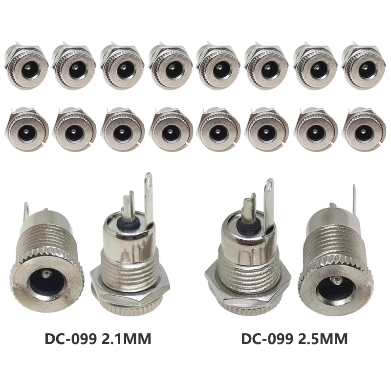 10/50PCS DC099 5.5 mm x 2.1mm Gniazdo zasilania DC 5.5*2.1 Żeńskie złącze do montażu panelowego 5.5*2.5mm Metal DC-099 Otwarty otwór 11MM
