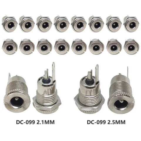 5.5 DC-099 mm X 2.1mm 10/50PCS DC099 5.5 mm X 2.1mm DC Power Jack Socket 5.5*2.1 Female Panel Mount Connector 5.5*2.5mm Metal DC-099 Open Hole 11MM