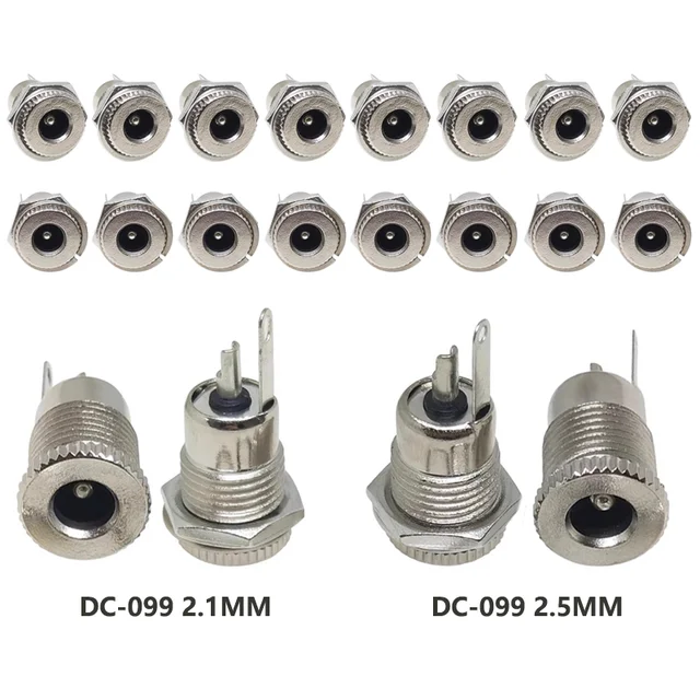 10/50PCS DC099 5.5 mm x 2.1mm Gniazdo zasilania DC 5.5*2.1 Żeńskie złącze do montażu panelowego 5.5*2.5mm Metal DC-099 Otwarty otwór 11MM
