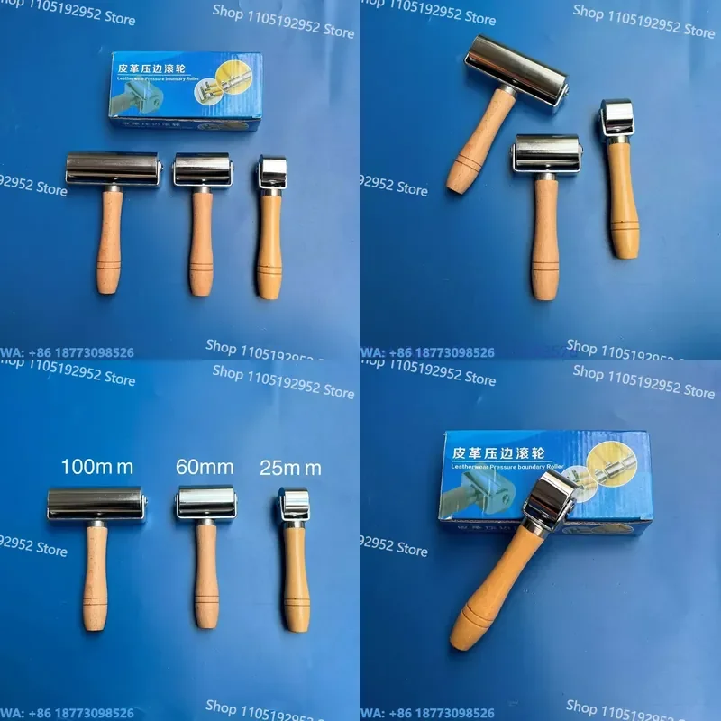 Wooden Handle Roller Push Wheel Embossing Tool for Leather Crafting Stainless Steel Flangers Iron Flangers Set 2PCS