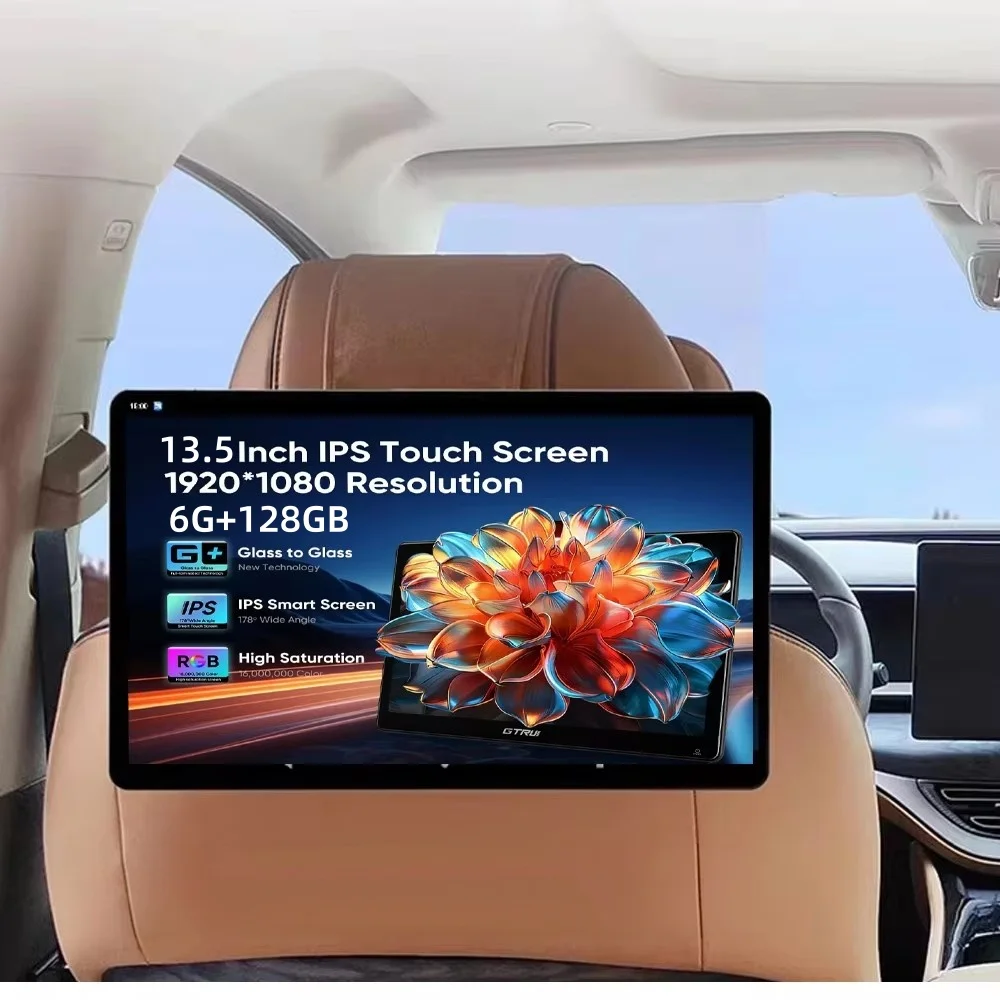 13.5 inch Car Headrest Monitor Screen Rotation Tablet PC 6G+128GB ROM 4G WIFI Andriod 15 HUD 1080P 4K Bluetooth/HDMI/Airplay