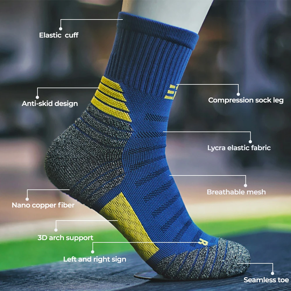 Professional Breathable Deodorant Antibacterial Sports Socks for Men Compression Non-Slip Cycling Running Basketball Sock Socks