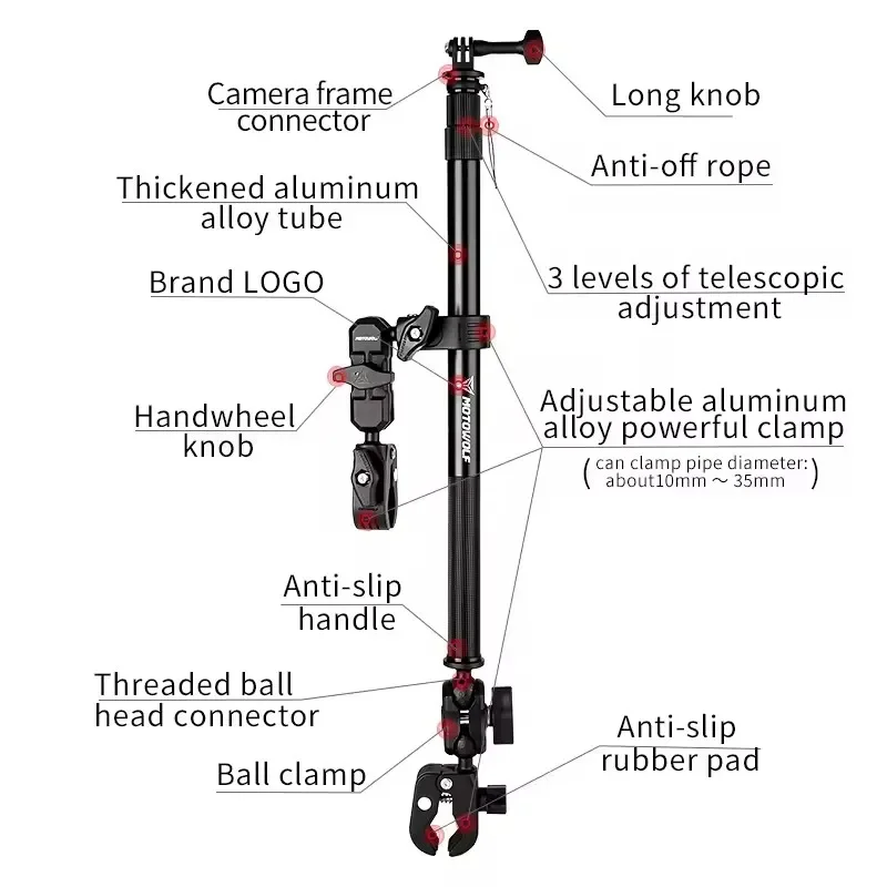 Motorcycle Camera Mount for GoPro Motorbike Riding Shooting Bracket Multifunctional Action Camera Selfie Stick Recorder Holder