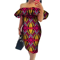 Bintarealwax Africa Dresses for Women Dashiki Off the Shoulder African Dress Bazin Plus Size Traditional African Clothing WY574