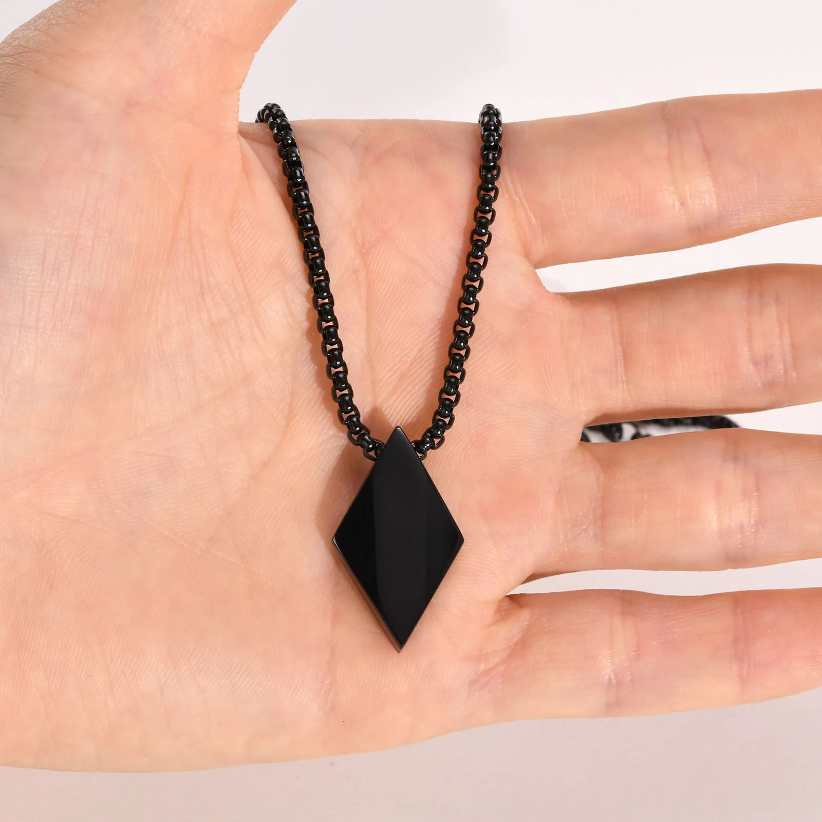 Rhombus Mann Halskette Edelstahl Schmuck Anhänger mit verstellbarer Box Kette Kragen Vater Freund Valentinstag Geschenk – Detail 13