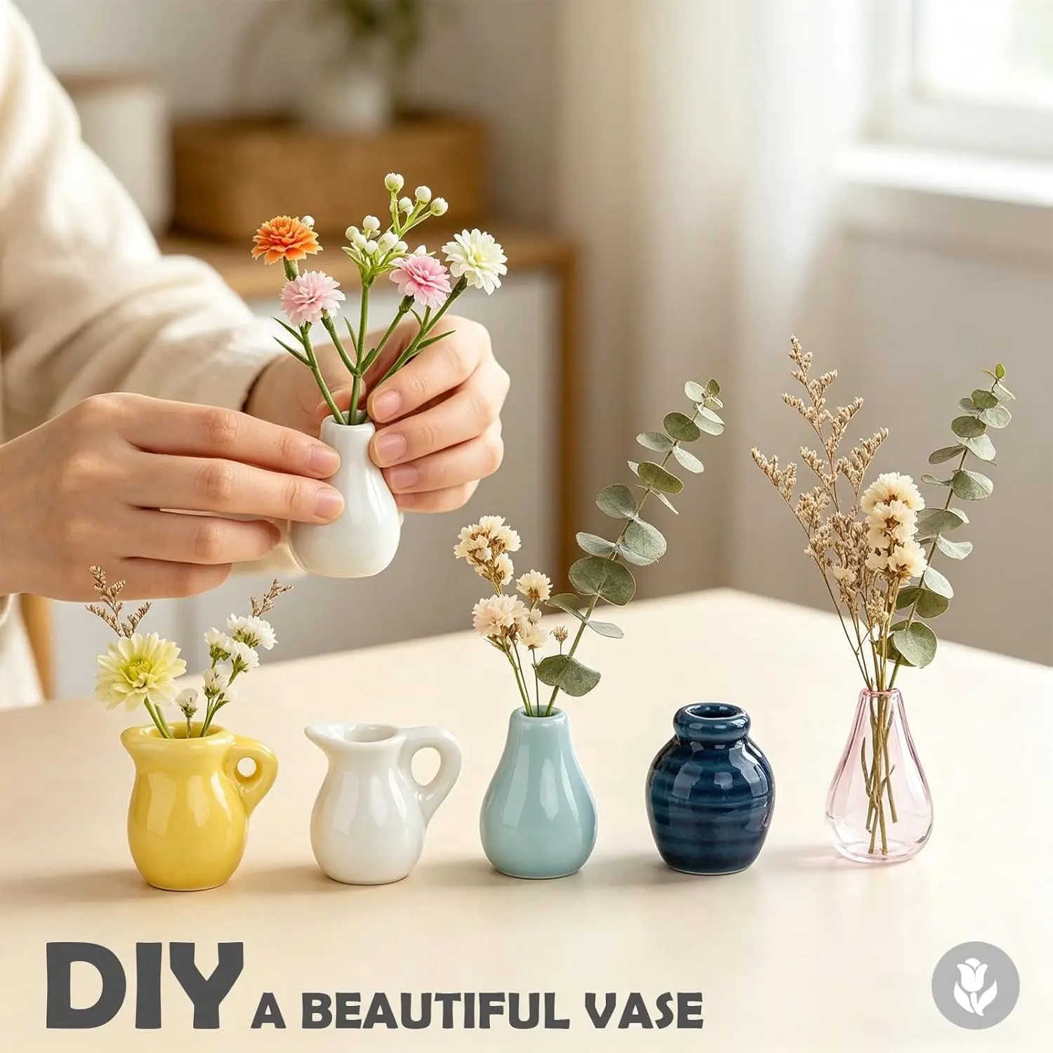 Mini Ceramic Vase Fridge Magnets, Magnetic Decorative Vase for Refrigerator with Flowers.Refrigerator Kitchen Office Decoration