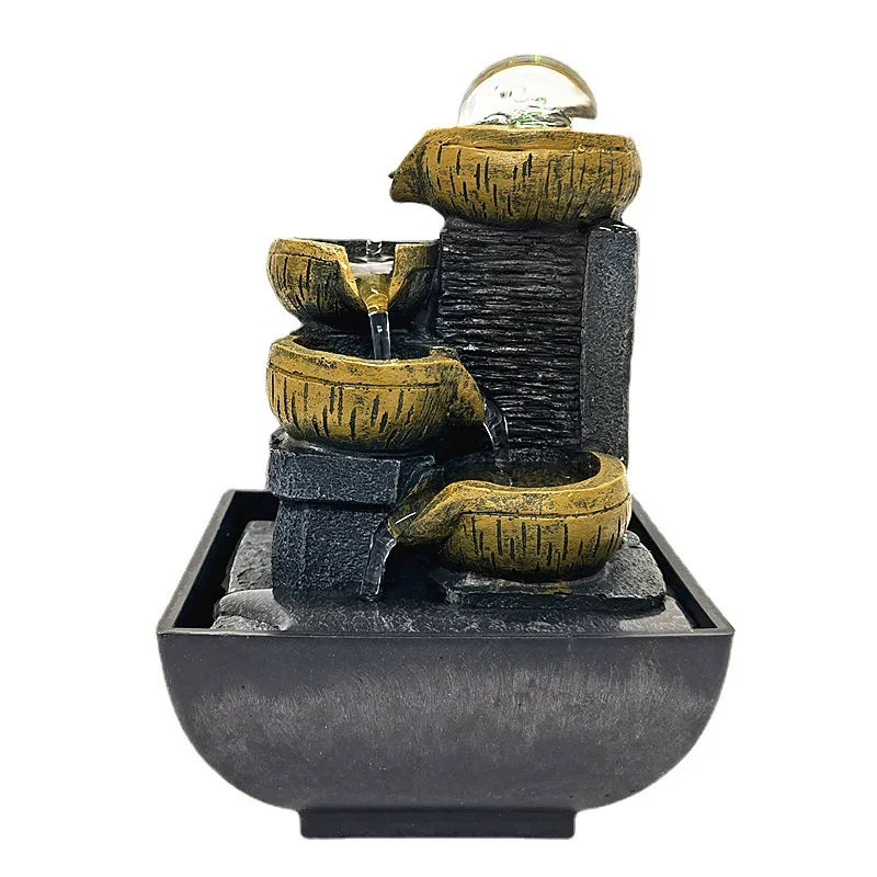 Led Tabletop Fountain Indoor 5-Tier Flowing Bowls Soothing Waterfall Desktop Decoration Meditation Home Decor