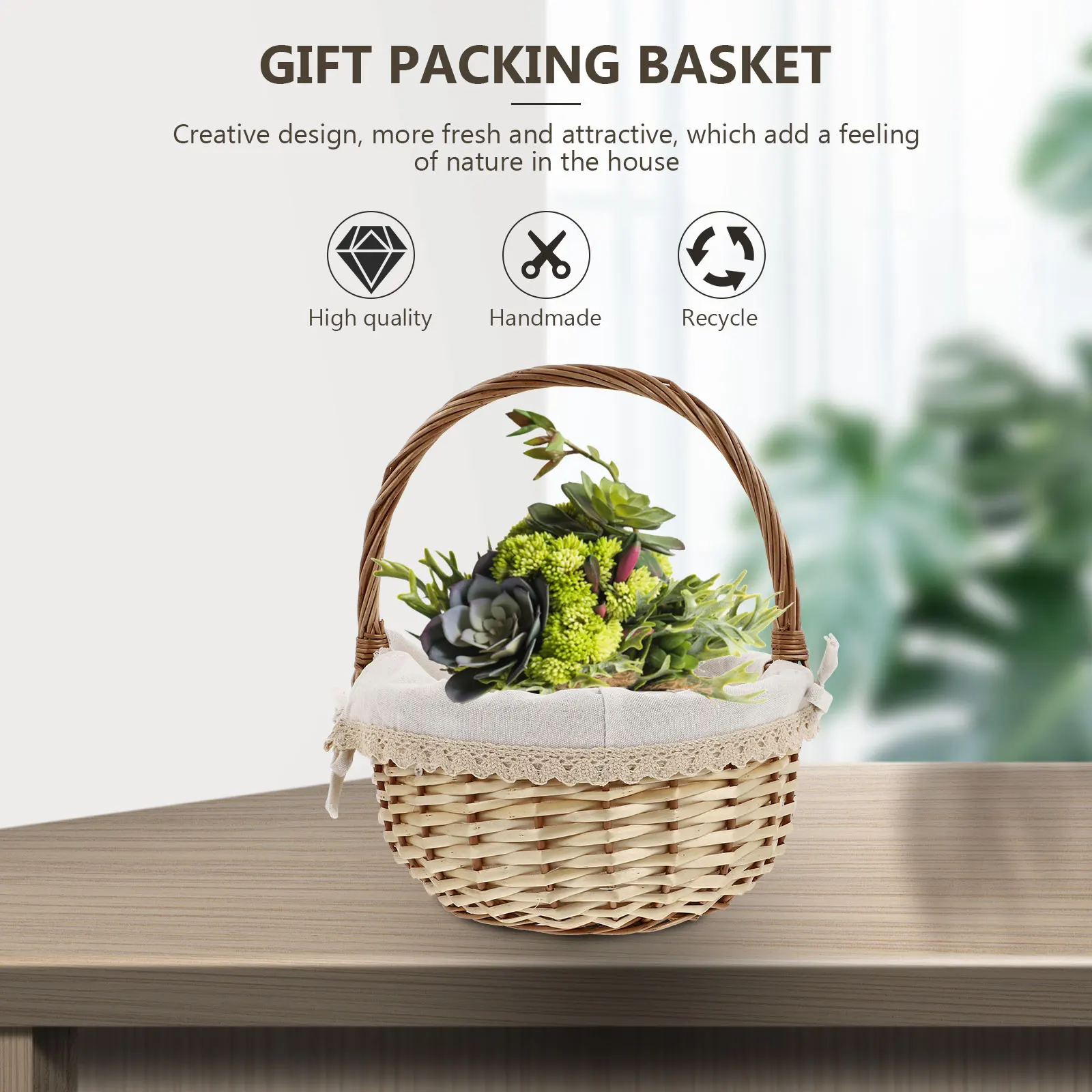 

1Pcs Stylish Handmade Woven Basket Fruit Vegetable Storage Container for Home Office Picnic Natural Decorative Look