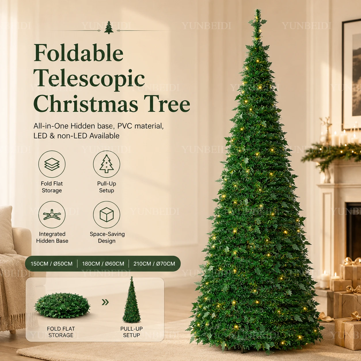 Home Decor Lighting Tree - Artificial Christmas Tree Integrated Foldable with