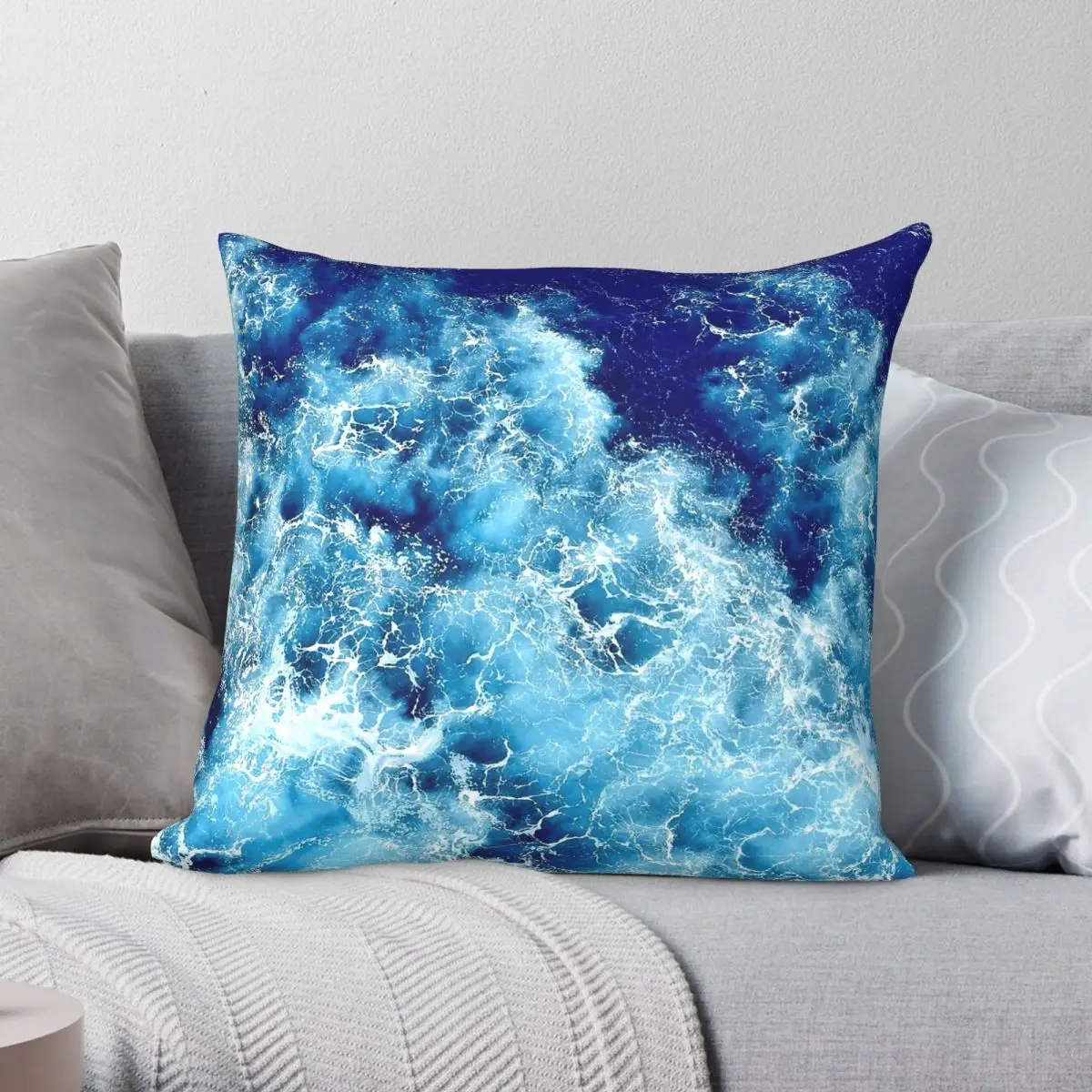 Blue Ocean Waves Spain Square Pillowcase Polyester Linen Velvet Creative Zip Decorative Pillow Case Sofa Cushion Cover