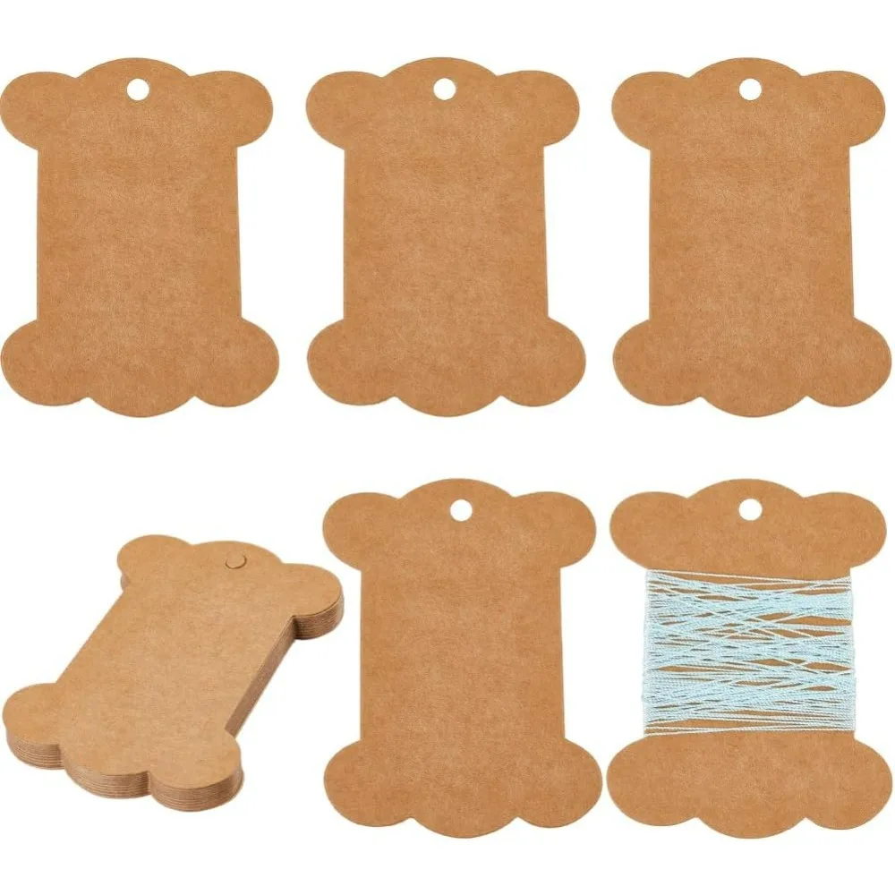 80Pcs Embroidery Thread Cardboard Bobbins Floss Bobbin Holder Kraft Paper Spool Camel Thick Cardboard Ribbon Storage making kit