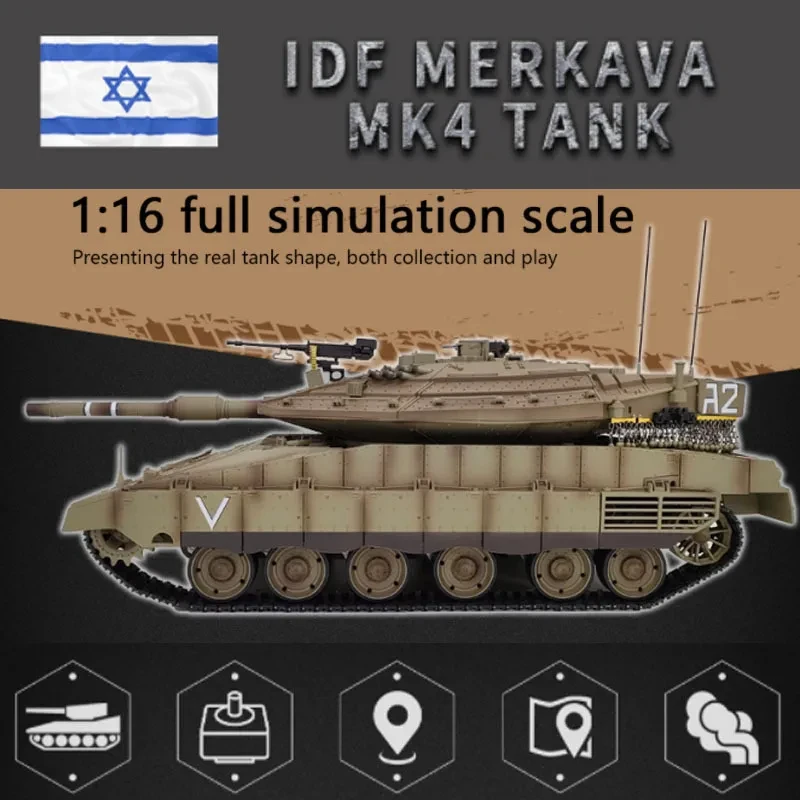 Heng Long RC Tank 3958 IDF Merkava MK IV 1/16 Battle Tank 2,4 GHz Pojazdy zdalnie sterowane z dźwiękiem i światłem 320 ° Obrót wieżyczki