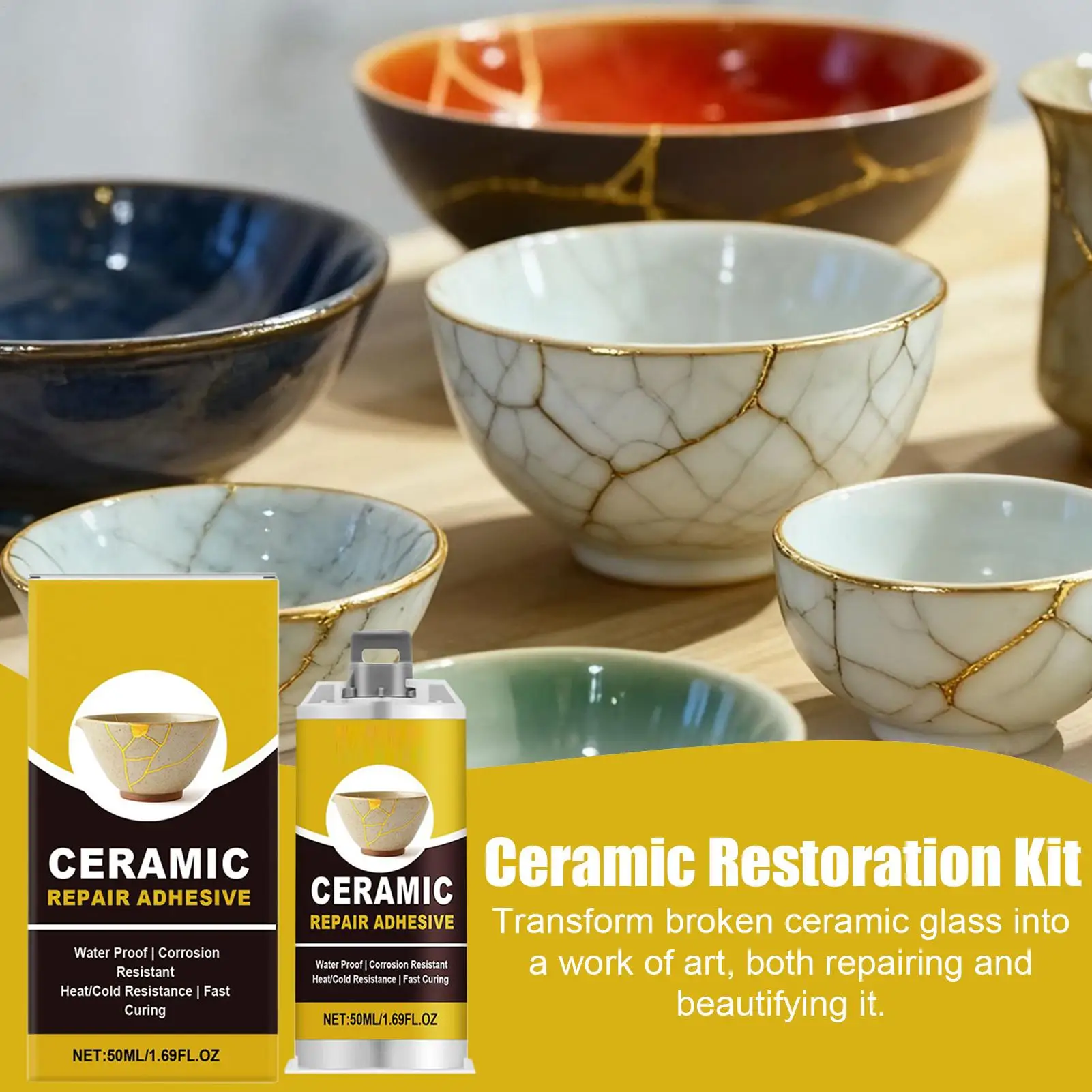 Porcelain Repair Kit Broken Ceramics Glass Repair Glue Kit Adhesive Refinishing for Art Craft Plate Saucer Cup Teaware Vases
