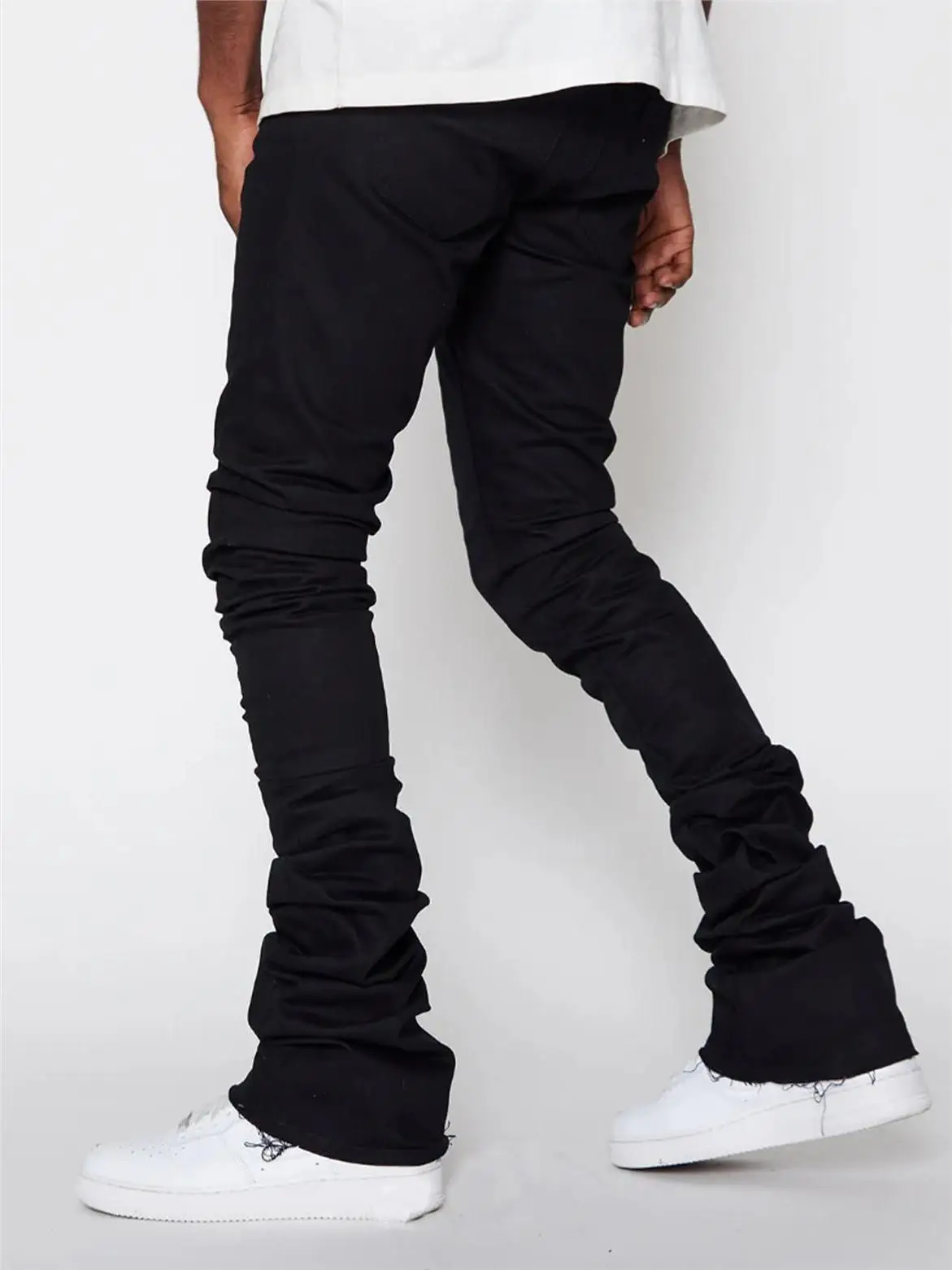 Men's Street Fashion Ins Straight Leg Jeans Elastic Waist mid Waist Cotton 100% Bright Thread Print Sporty 3D Effect Durable