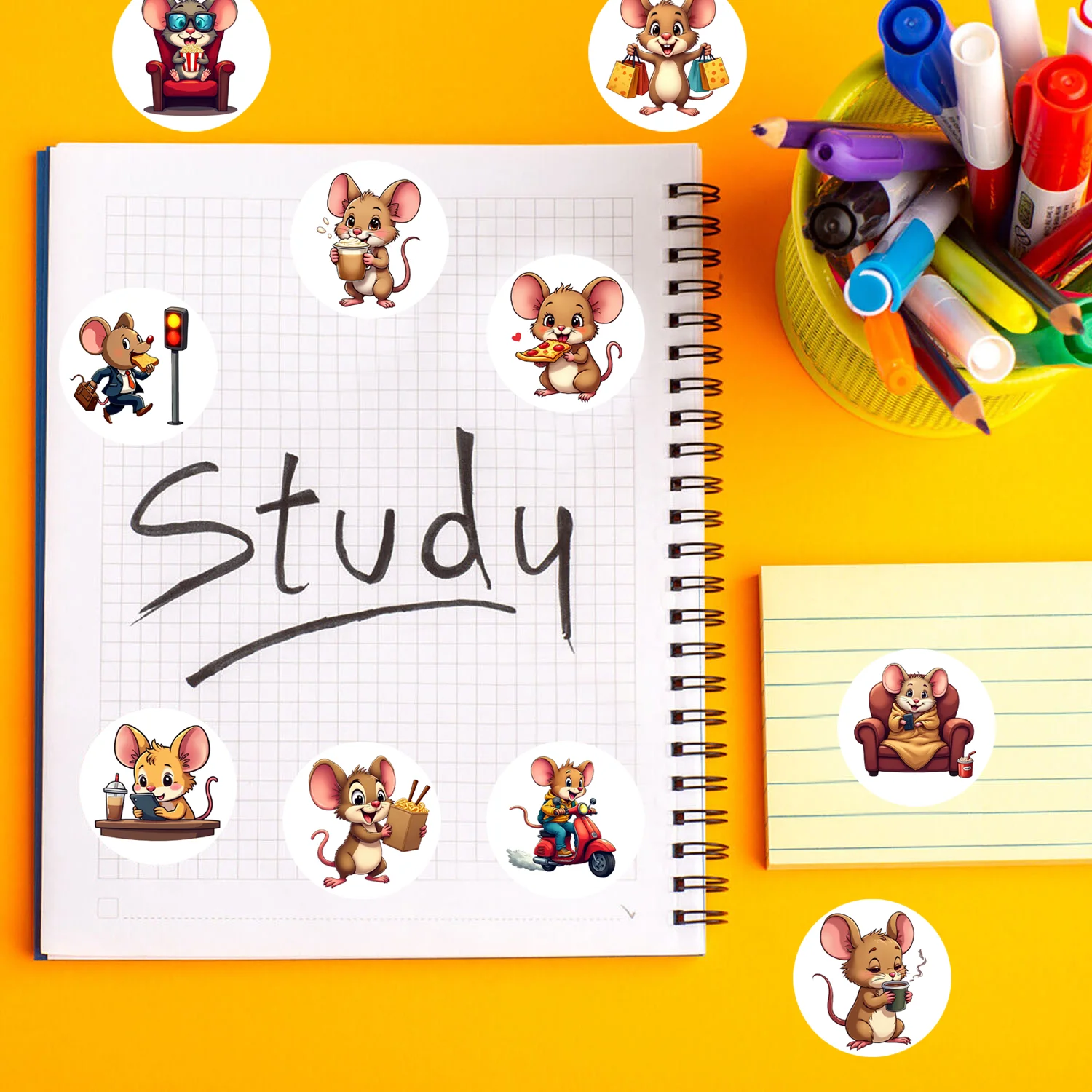 1 rolo (500 peças) adesivos fofos de mouse da cidade vida feliz 2.5cm/1.0 "10 designs embalagem decoração de casa selo etiquetas decalques diy adornam presentes