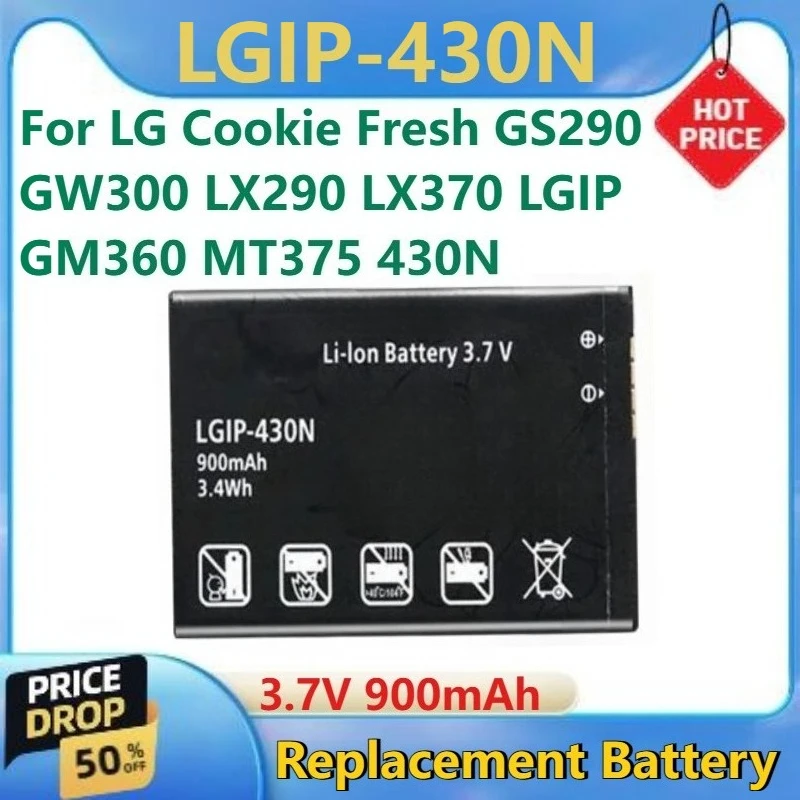 

For LG Cookie Fresh GW300 GS290 LX370 LX290 LGIP GM360 MT375 430N High Quality New Mobile Phone Battery 3.7V 900mAh LGIP-430N