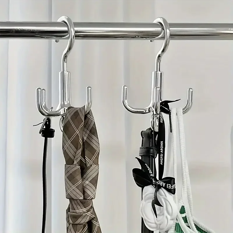 1Pc Multifunctional Rotating Clothes Hook, Punch Free 4-Claw Rotation Coat Hanger, Belt Organizer, Scarf Storage Rack, Wardrobe