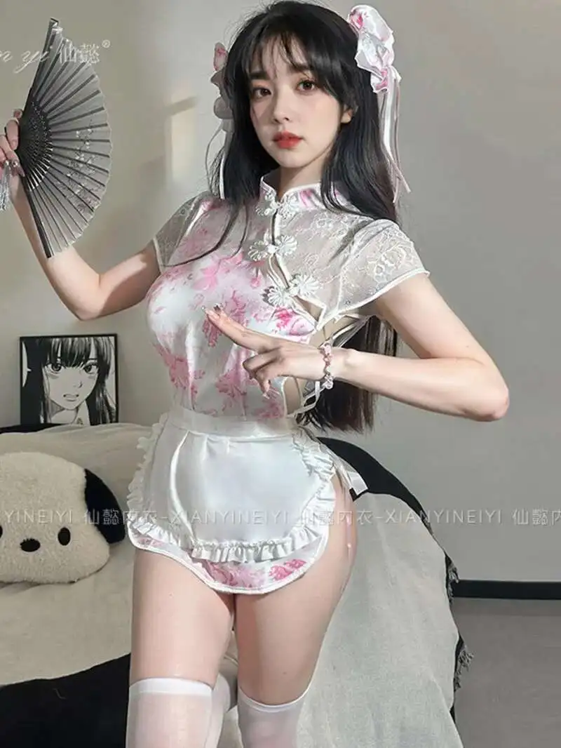 تأثيري مثير الملابس الداخلية الصينية الشيف الصغير الرغبة النقية لطيف موحدة إغراء خادمة فستان أنيق الحلو النساء بلايز TPB7