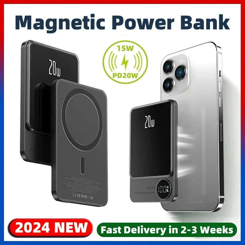 

Alloy Magnetic Power Bank 10000mAh PD20W Wireless Powerbank Portable Slim External Auxiliary Battery Charger For iPhone Samsung